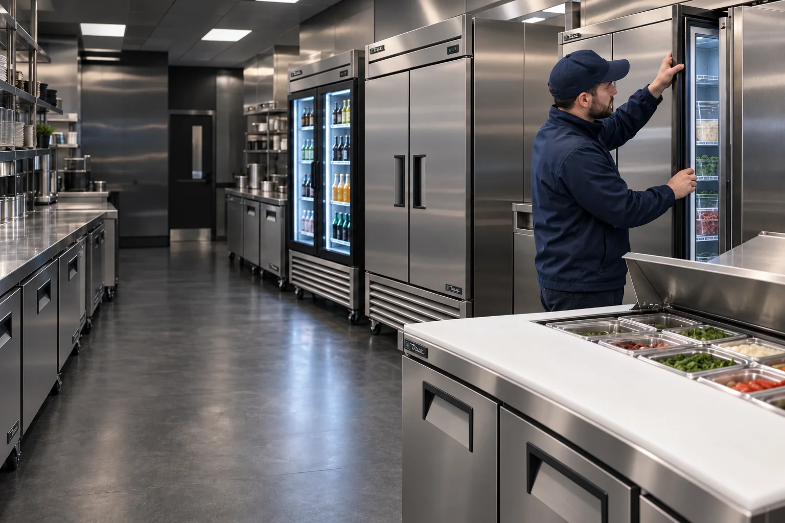 Stainless commercial kitchen refrigeration
